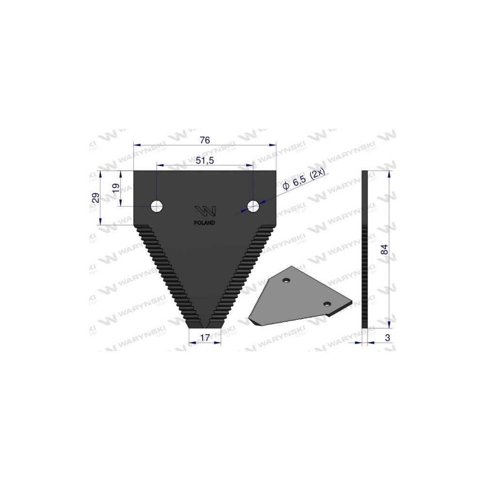 Nóż, nożyk górno nacinany zastosowanie 611203.1 Claas WARYŃSKI ( sprzedawane po 25 )