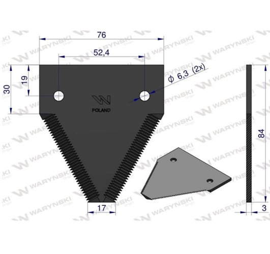 Nóż żniwny ostrza ząbkowane na wierzchu listwa nożowa zastosowanie 84429103 New Holland WARYŃSKI ( sprzedawane po 25 )