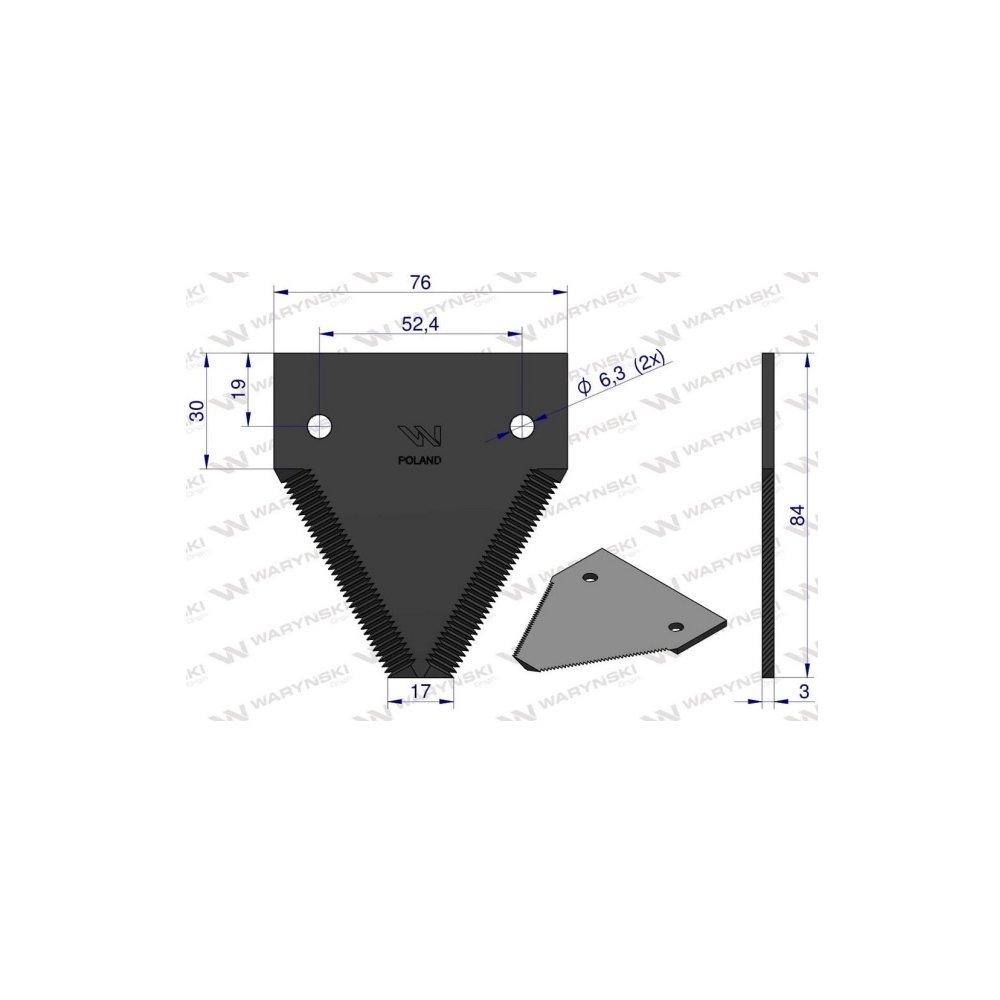 Nóż żniwny ostrza ząbkowane na wierzchu listwa nożowa zastosowanie 84429103 New Holland WARYŃSKI ( sprzedawane po 25 )