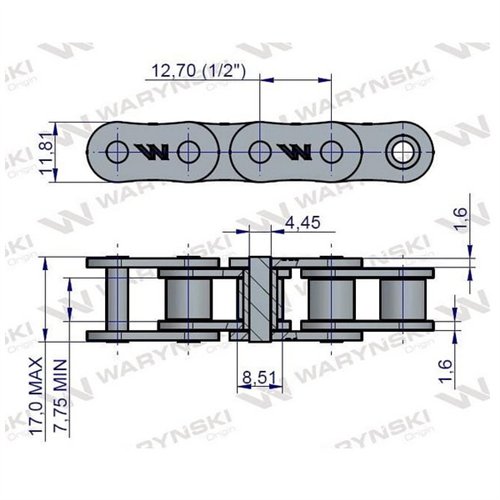 Łańcuch rolkowy 08B-1-72Ps obwiązywacza siatką zastosowanie Prasa Zwijka Sipma 5270167550 Waryński