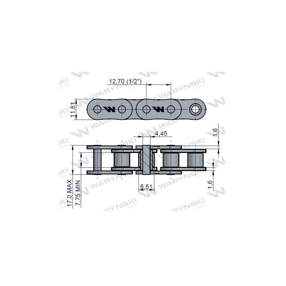 Łańcuch rolkowy 08B-1-72Ps obwiązywacza siatką zastosowanie Prasa Zwijka Sipma 5270167550 Waryński