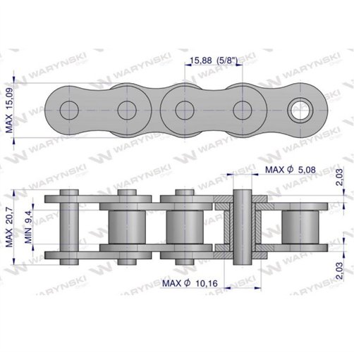 Łańcuch rolkowy wariator motowideł - napęd 50A-125PS+Z+3PS+Z+1+Z zastosowanie New Holland 84058835 Waryński