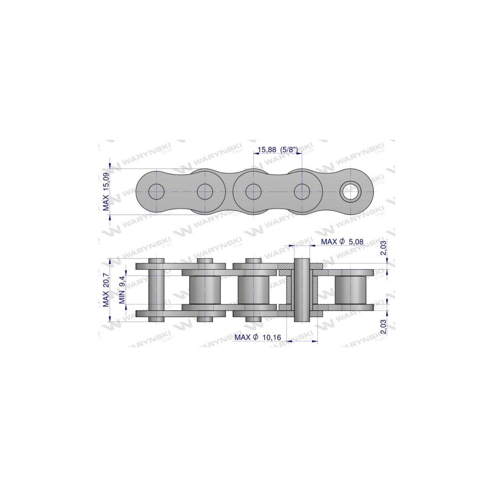 Łańcuch rolkowy wariator motowideł - napęd 50A-125PS+Z+3PS+Z+1+Z zastosowanie New Holland 84058835 Waryński