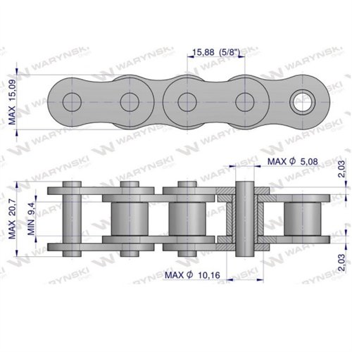 Łańcuch rolkowy napęd - zbiornik 50A-51PS+Z+P zastosowanie New Holland 84558292 Waryński