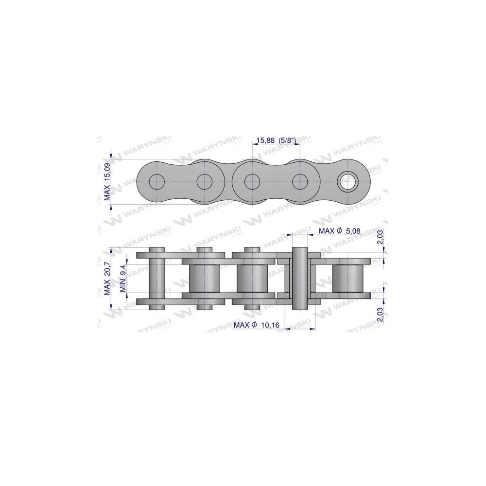 Łańcuch rolkowy napęd - zbiornik 50A-51PS+Z+P zastosowanie New Holland 84558292 Waryński