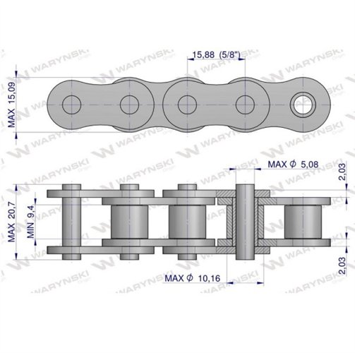 Łańcuch rolkowy napęd - przenośnik kłosowo-ziarnowy 50A-61PS+Z+P zastosowanie New Holland 80116140 Waryński