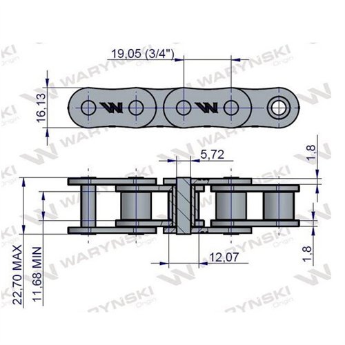 Łańcuch rolkowy 12B-1-36Ps odrzutnika zastosowanie Anna 5644470250 Waryński