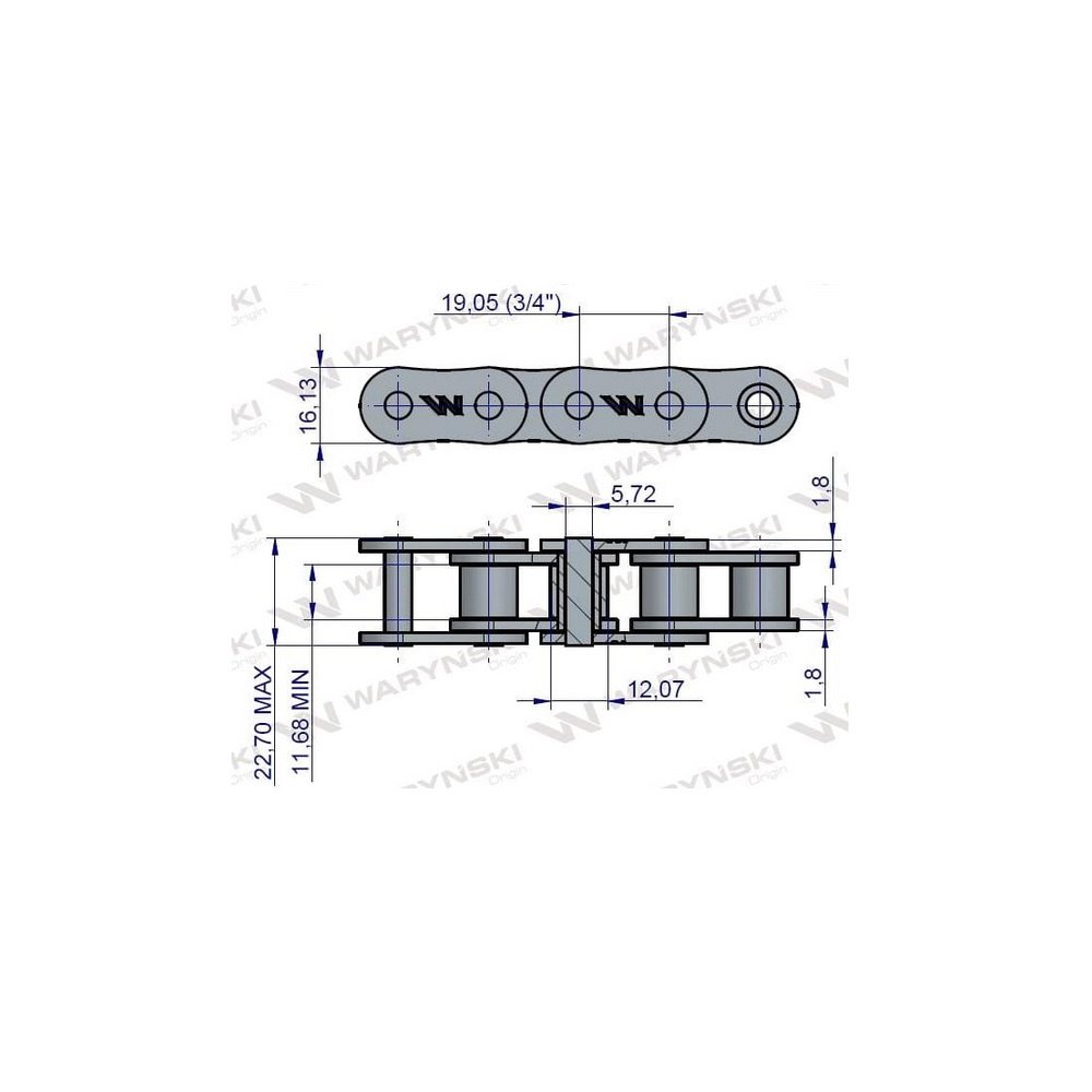 Łańcuch rolkowy 12B-1-42Ps przystawka napędowa zastosowanie Anna 5644320200 Waryński