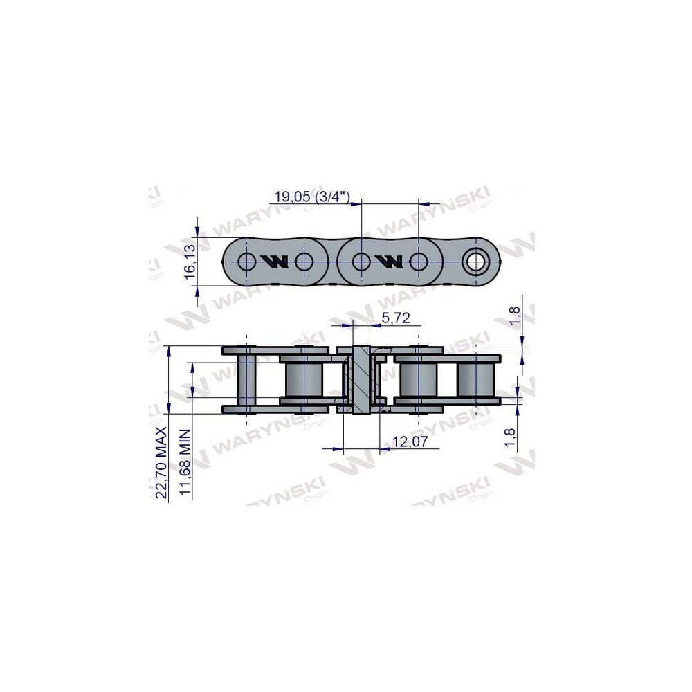 Łańcuch rolkowy 12B-1-44Ps zastosowanie Bizon 5040995820 Waryński