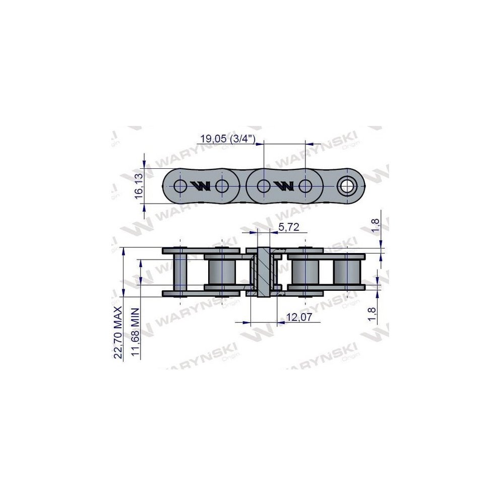 Łańcuch rolkowy 12B-1-52Ps+ półogniwo zastosowanie Bizon 5040995840 Waryński