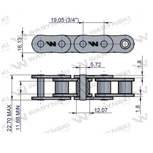 Łańcuch rolkowy 12B-1-90Ps zastosowanie Bizon 5040995850 Waryński