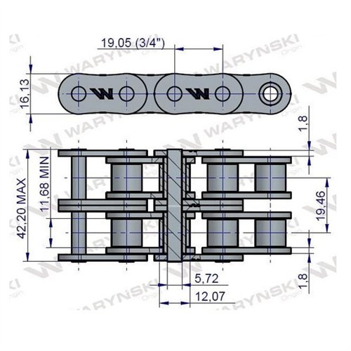 Łańcuch rolkowy 12B2-16Ps sprzęgła zastosowanie Prasa Zwijka Sipma 5276201680 12B-2-16 PS Waryński