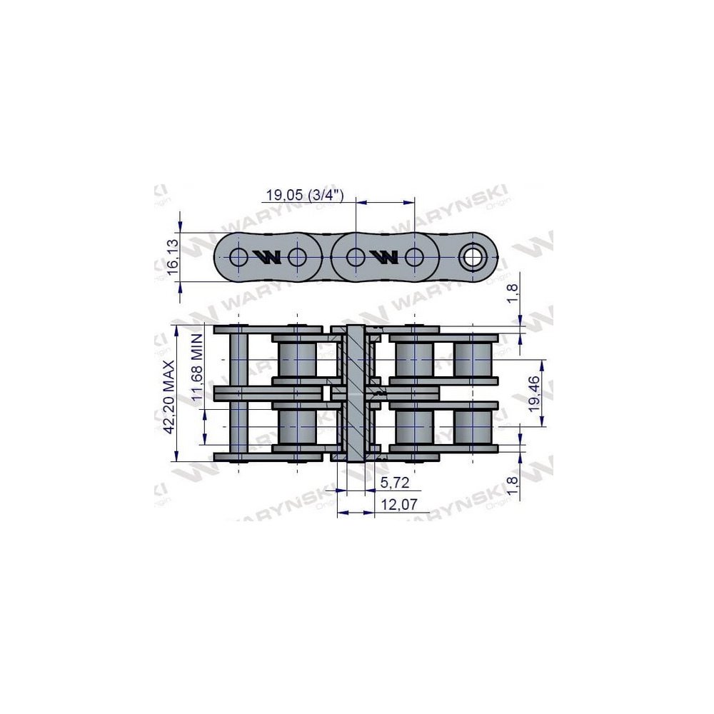 Łańcuch rolkowy 12B2-16Ps sprzęgła zastosowanie Prasa Zwijka Sipma 5276201680 12B-2-16 PS Waryński