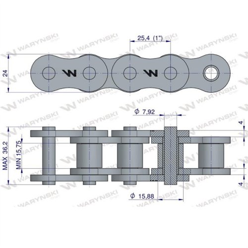 Łańcuch rolkowy 16AH-1-100PS ANSI A 80H zastosowanie Prasa Rolująca Famarol Waryński