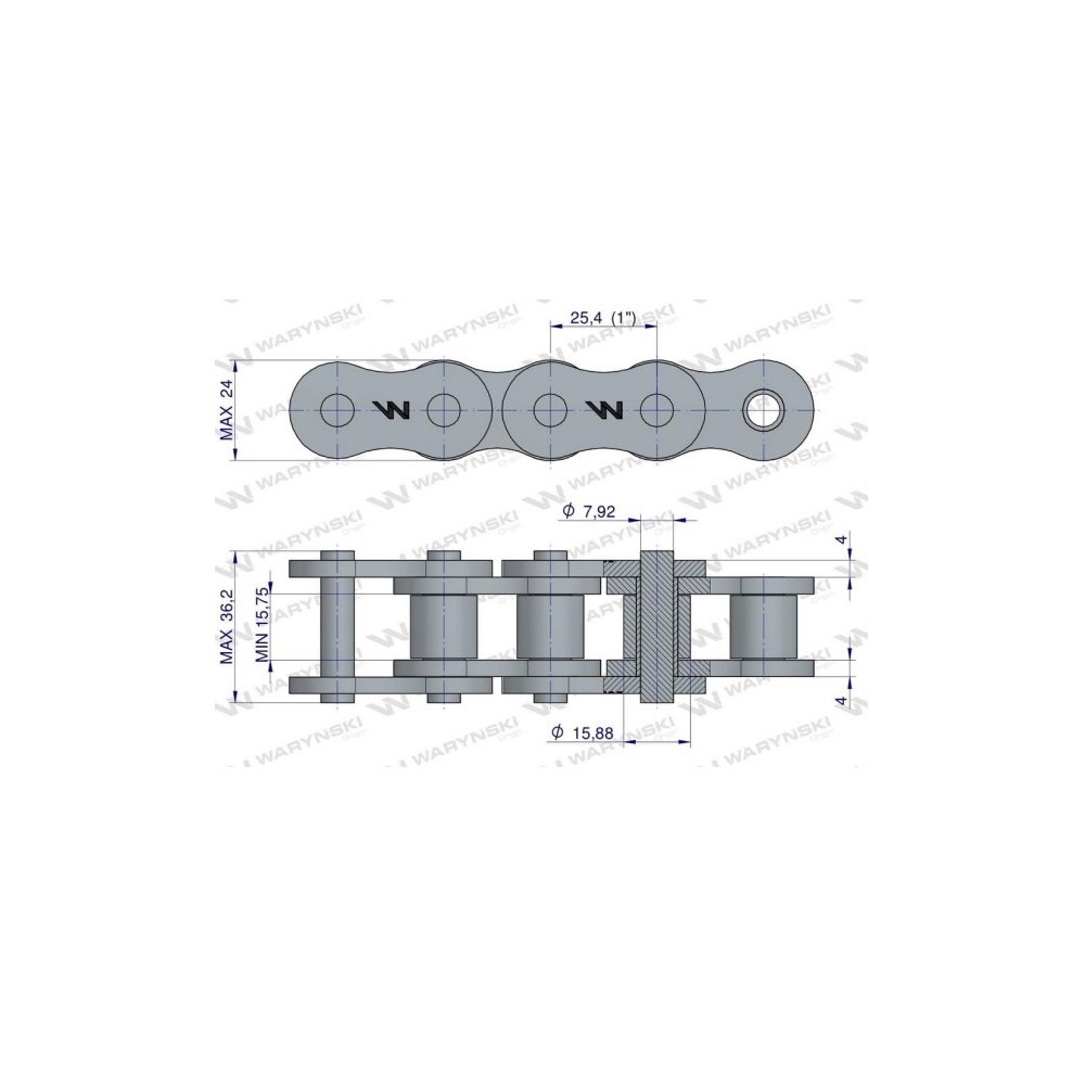 Łańcuch rolkowy 16AH-1-170PS ANSI A 80H zastosowanie Prasa Rolująca Famarol Waryński