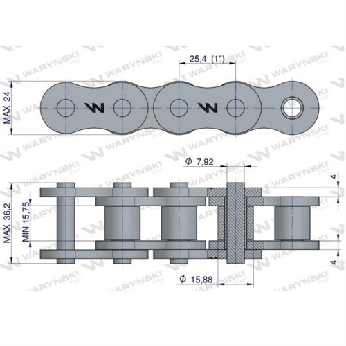Łańcuch rolkowy 16AH-1-34PS ANSI A 80H zastosowanie Prasa Rolująca Famarol Waryński