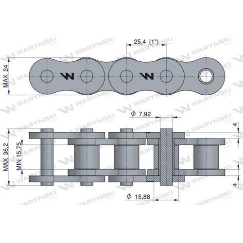Łańcuch rolkowy 16AH-1-57PS ANSI A 80H x 57S zastosowanie Prasa Rolująca Famarol Waryński
