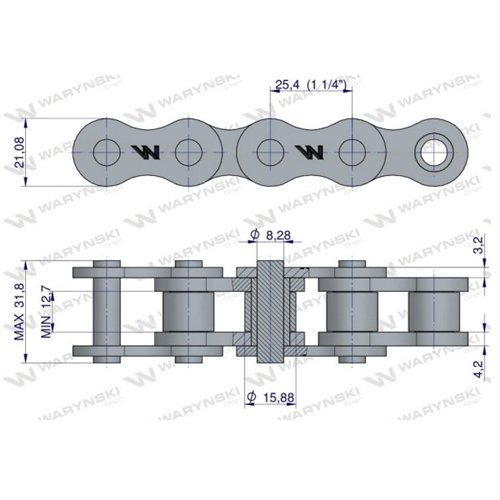 Łańcuch rolkowy 16BX-101PZ+ogn zastosowanie Prasa Zwijka Sipma 5279000102 Waryński