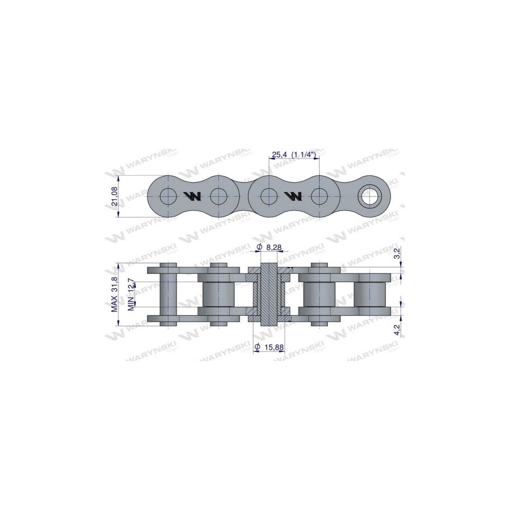 Łańcuch rolkowy 16BX-101PZ+ogn zastosowanie Prasa Zwijka Sipma 5279000102 Waryński
