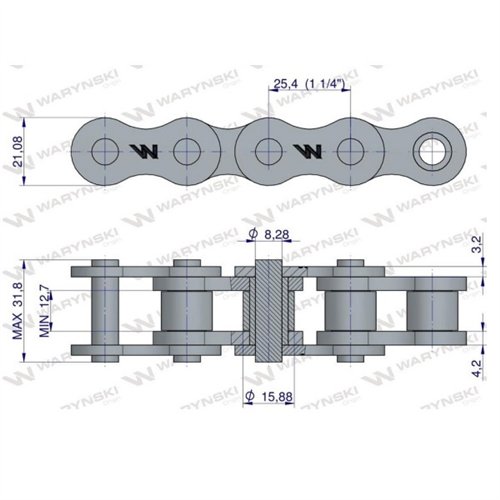 Łańcuch rolkowy 16BX-103PZ+ogn zastosowanie Prasa Zwijka Sipma 5279000060 Waryński
