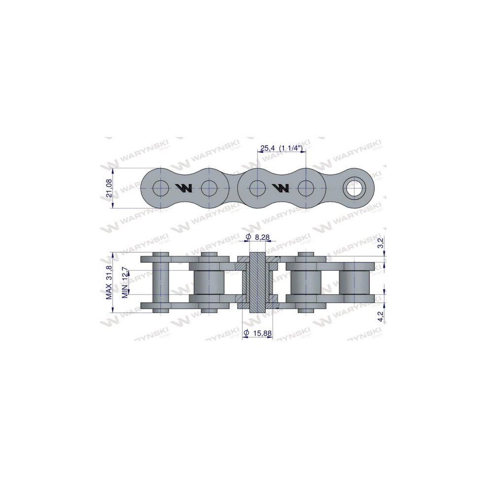 Łańcuch rolkowy 16BX-103PZ+ogn zastosowanie Prasa Zwijka Sipma 5279000060 Waryński