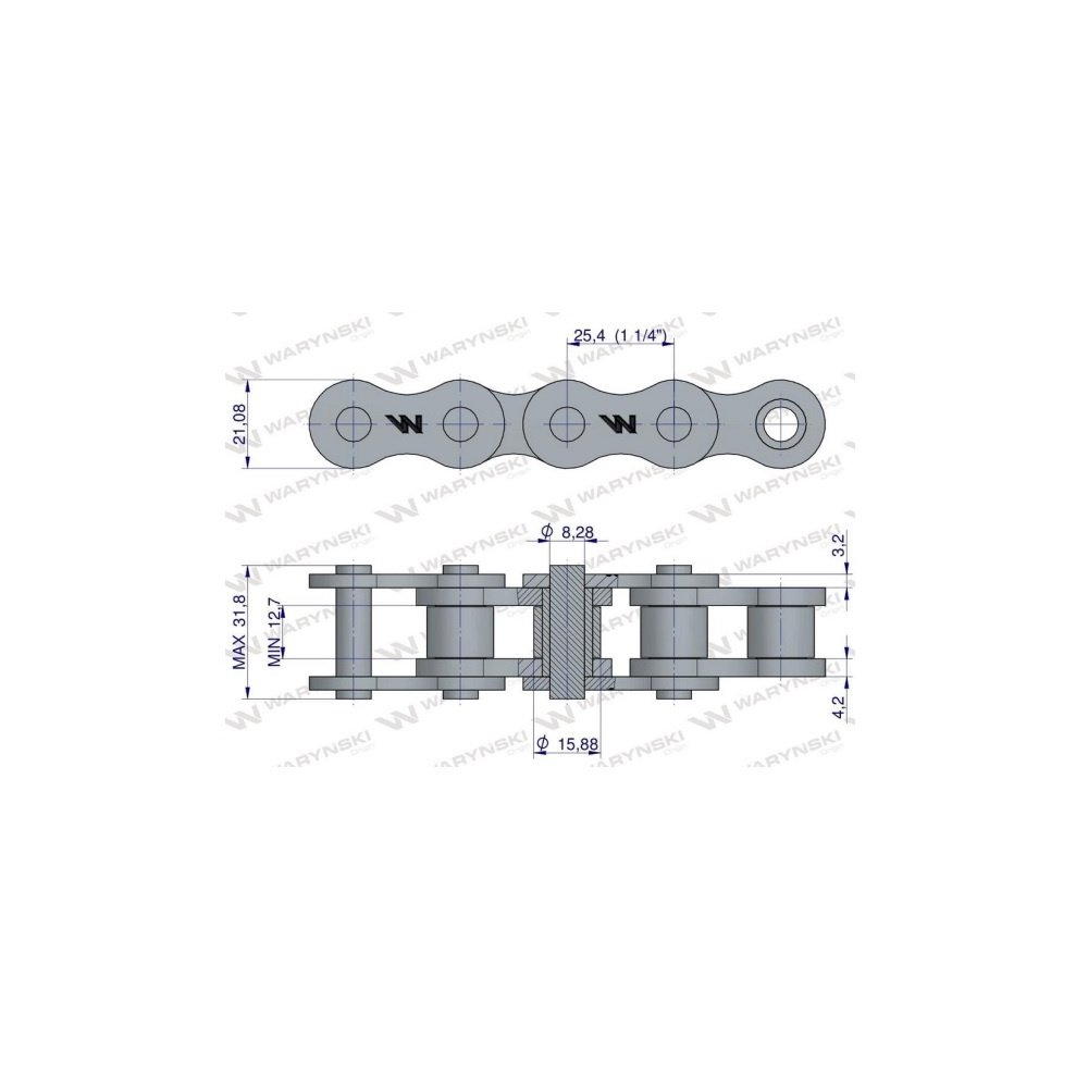 Łańcuch rolkowy 16BX-158Ps zastosowanie Prasa Kostka Sipma 5223880720 5223041060 Waryński