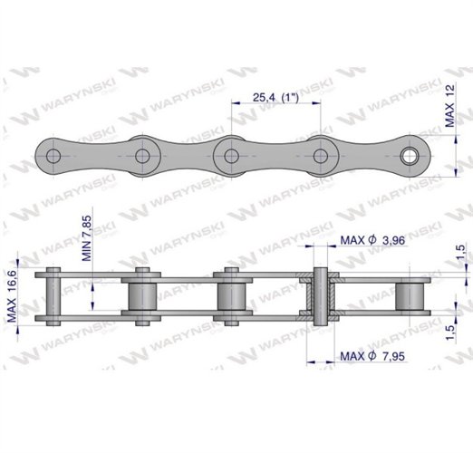 Łańcuch rolkowy L208A-34PZ zastosowanie Claas 600981. 600981.0. 0006009810 Waryński
