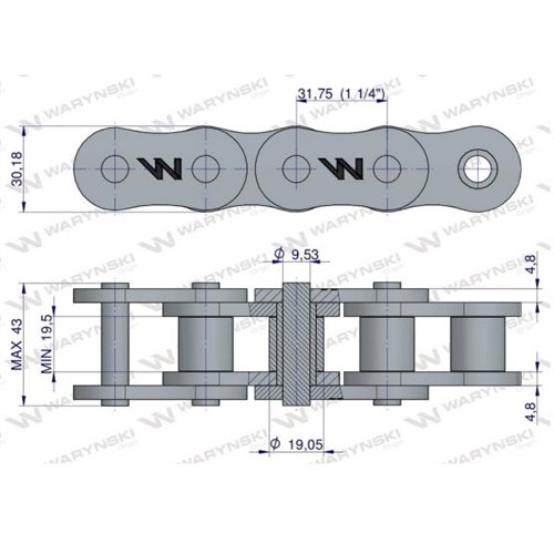 Łańcuch rolkowy 20AH-1-71PS ANSI A 100 H zastosowanie Prasa Rolująca Famarol Waryński