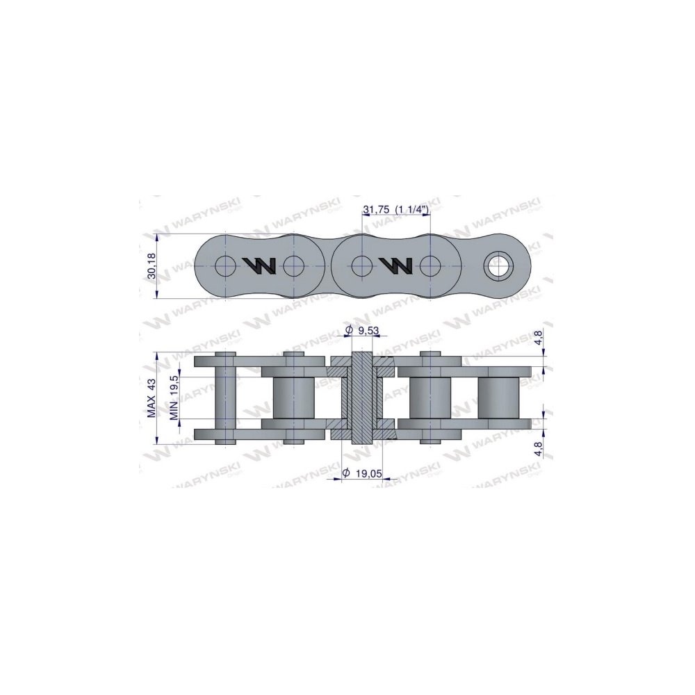 Łańcuch rolkowy 20AH-1-71PS ANSI A 100 H zastosowanie Prasa Rolująca Famarol Waryński