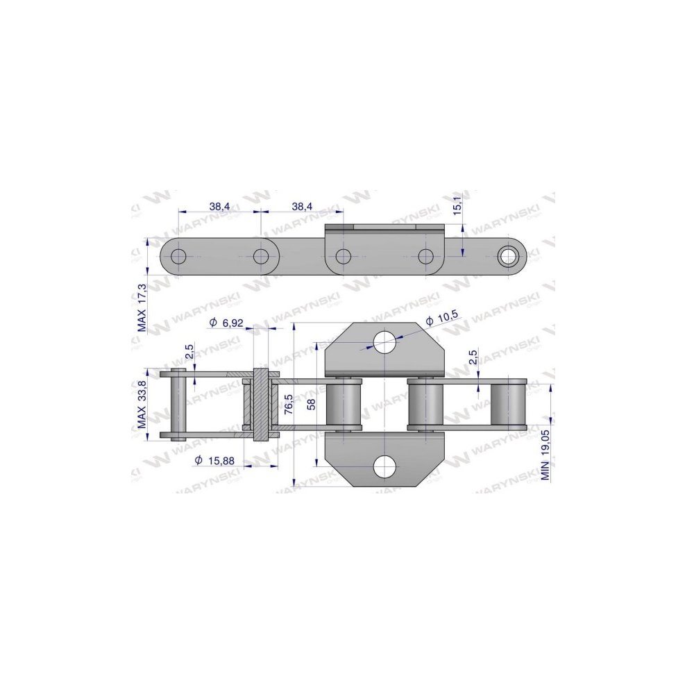 Łańcuch podajnika pochyłego 38.4R łapka K1 co 6 ogniwa 5m Waryński