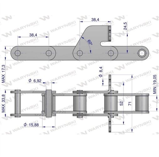 Łańcuch podajnika 38.4R łapka SD co 4 ogniwa 5m Waryński