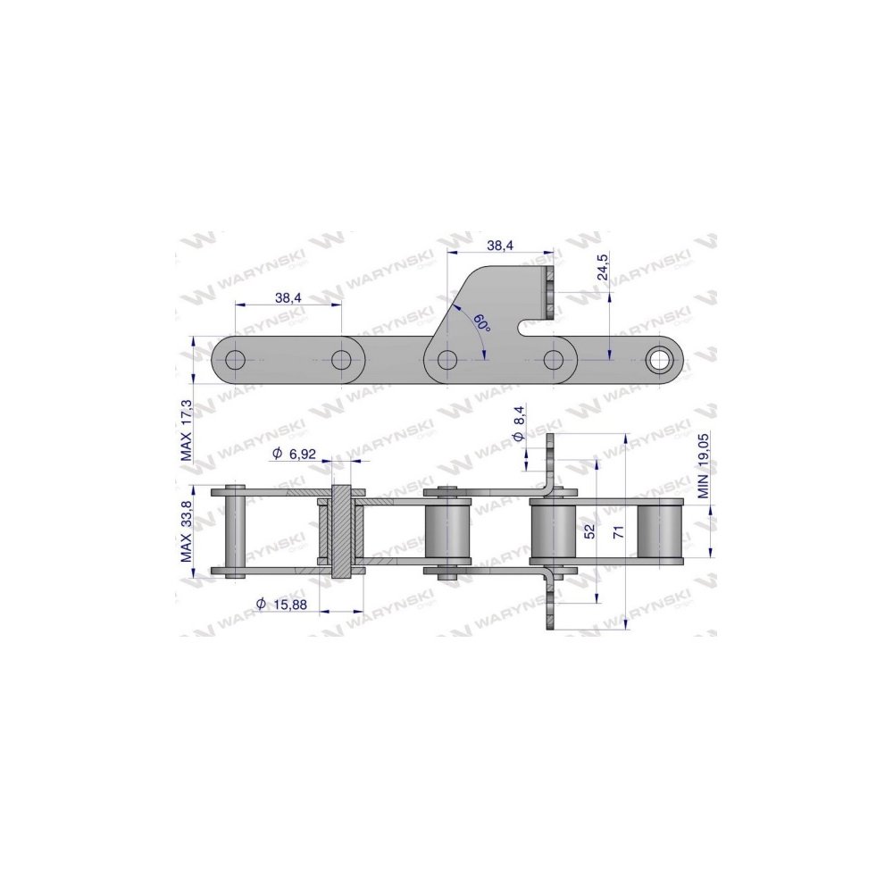 Łańcuch podajnika 38.4R łapka SD co 4 ogniwa 5m Waryński