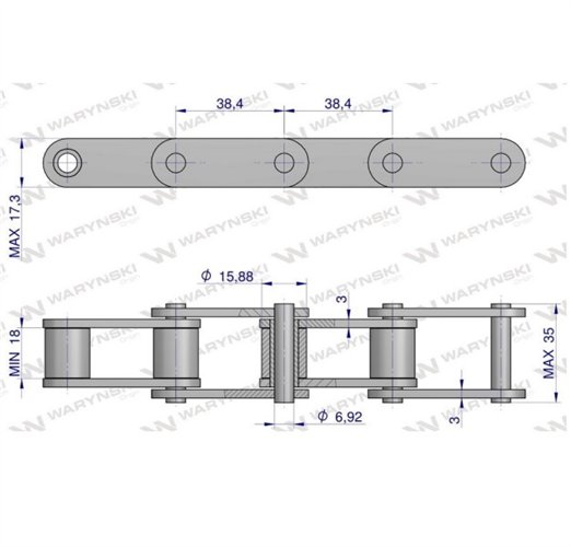 Łańcuch rolkowy 38.4V 5m Waryński
