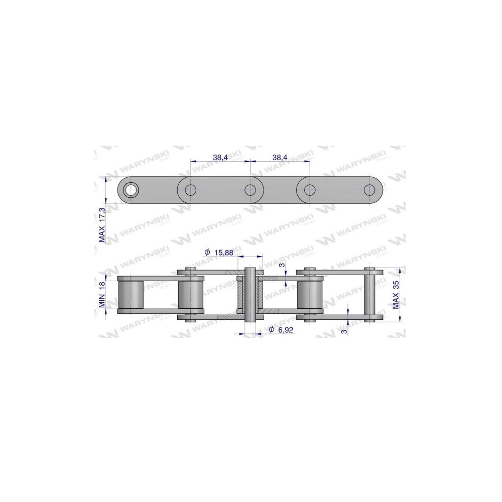 Łańcuch rolkowy 38.4V 5m Waryński