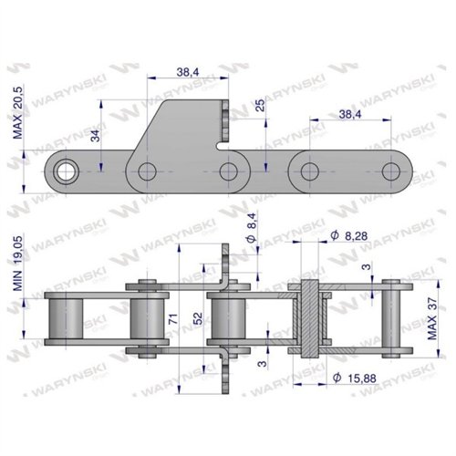 Łańcuch podajnika 38.4VB łapka SD co 4 ogniwo 5m Waryński