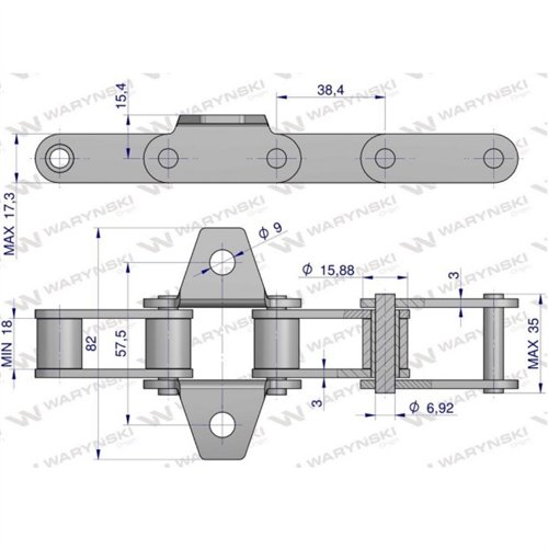 Łańcuch podajnika pochyłego 38.4V łapka K1 co 8 ogniwo 5m Waryński