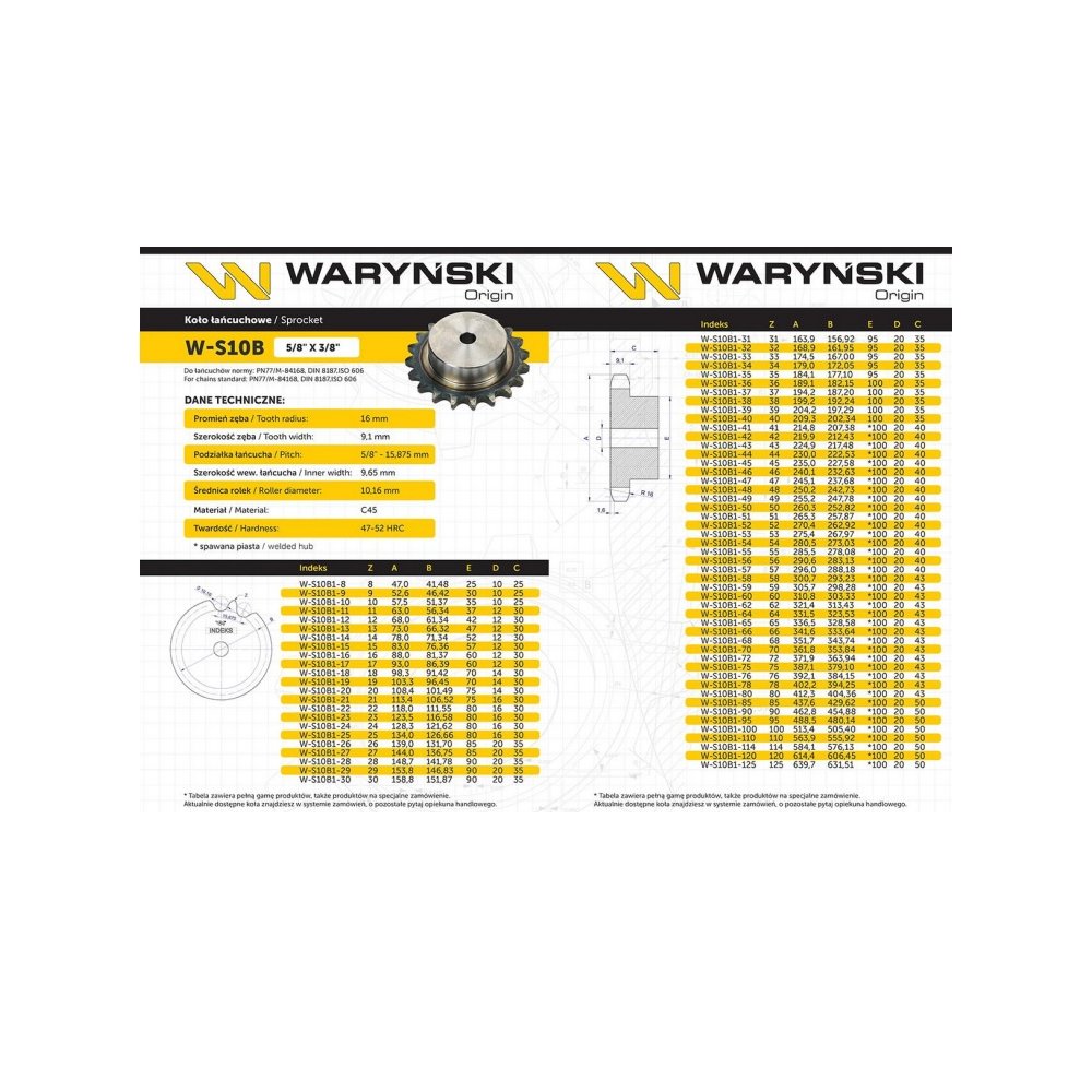 Koło zębate hartowane z kołnierzem 10B-1 (R1 5/8) Z-10 Waryński