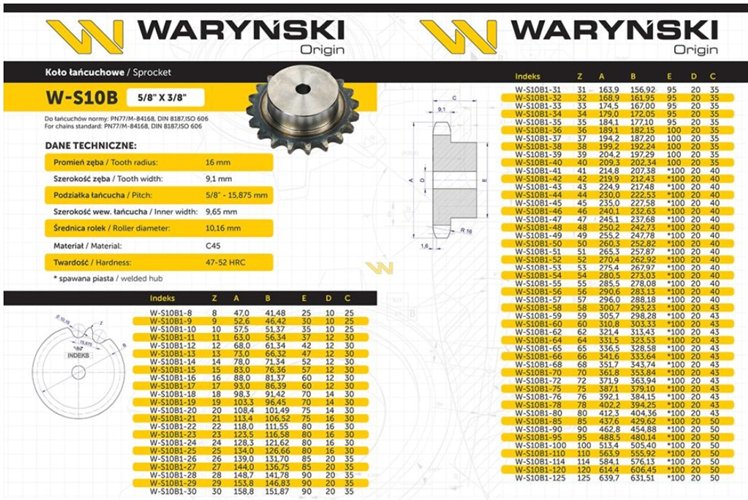 Koło zębate hartowane z kołnierzem 10B-1 (R1 5/8) Z-14 Waryński