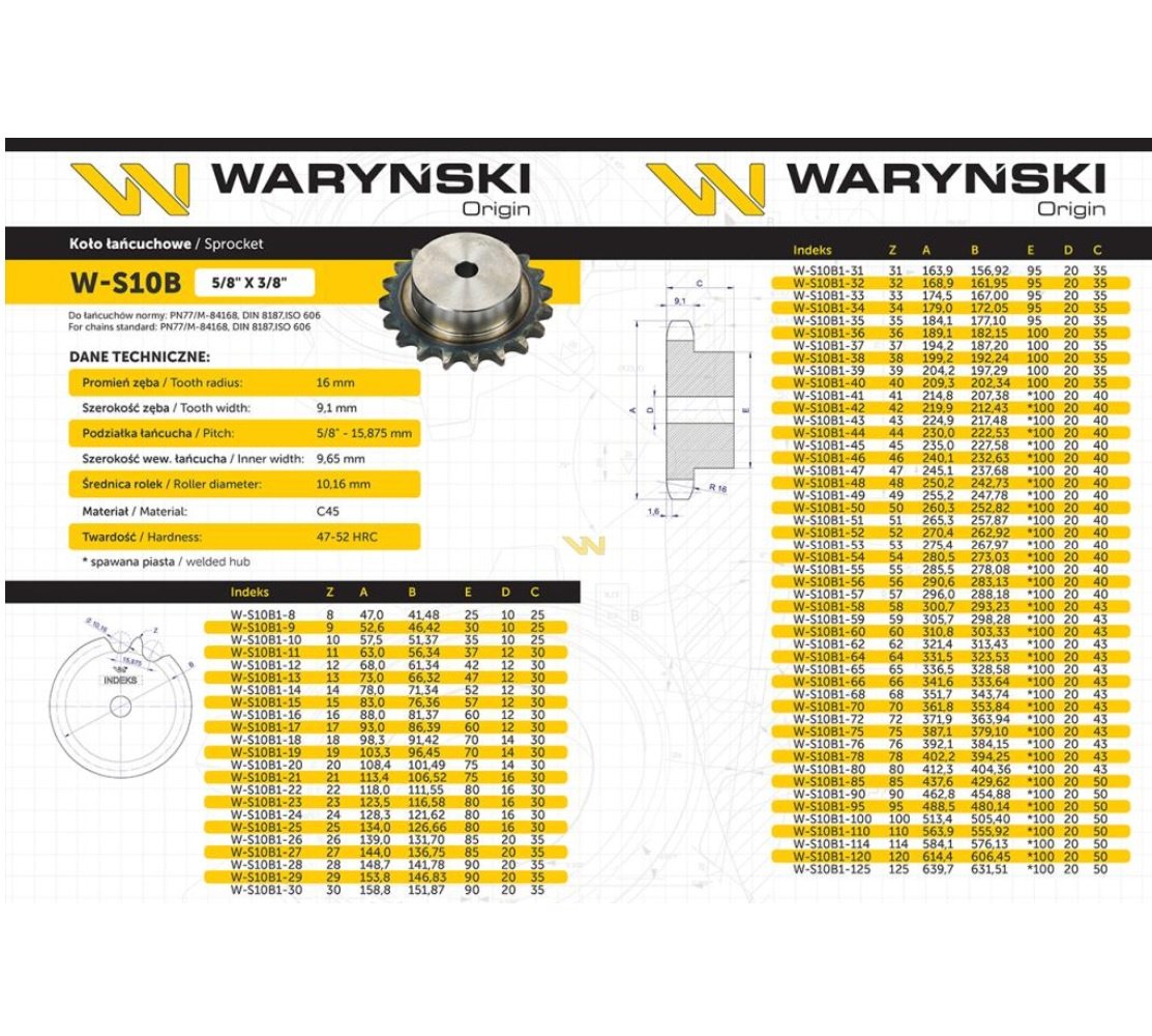 Koło zębate hartowane z kołnierzem 10B-1 (R1 5/8) Z-14 Waryński