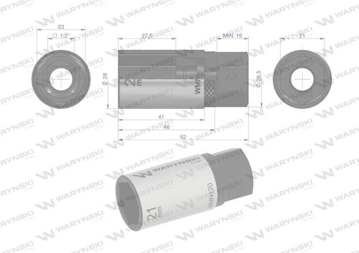 Nasadka do świec 1/2". 21mm, Waryński