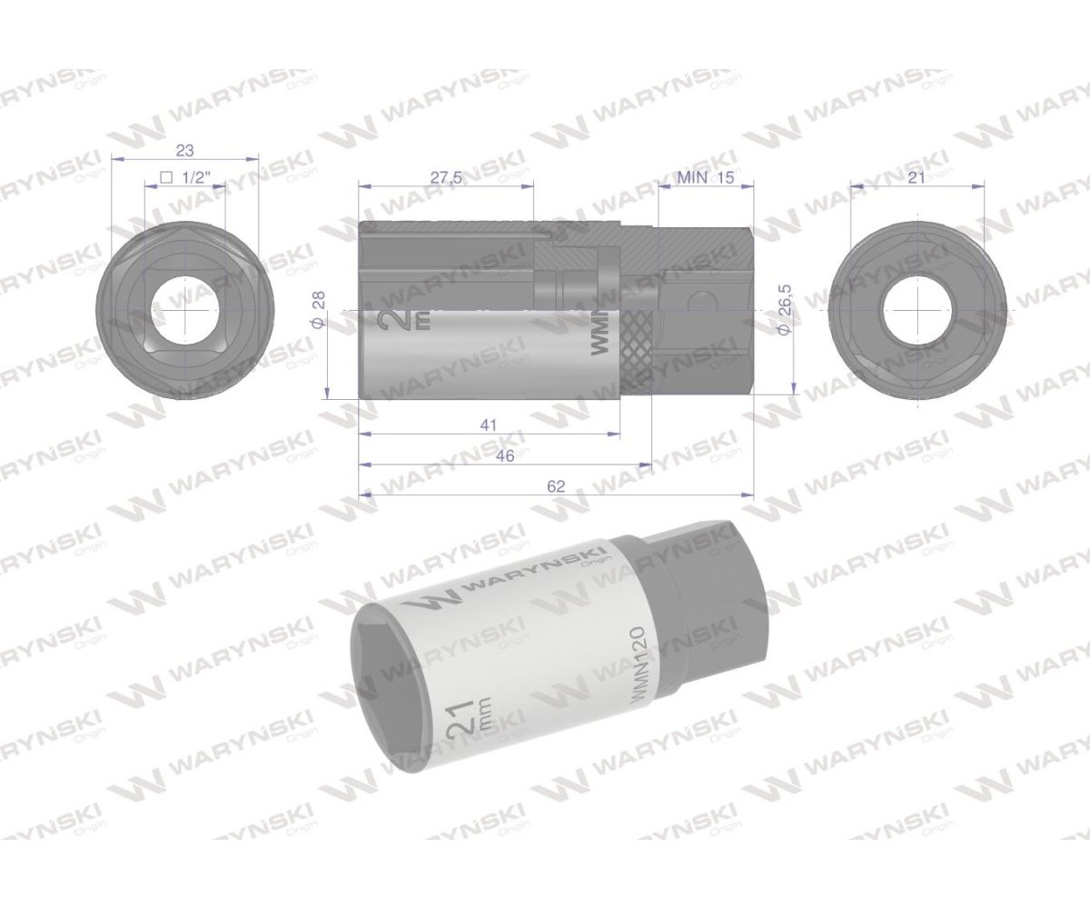 Nasadka do świec 1/2". 21mm, Waryński