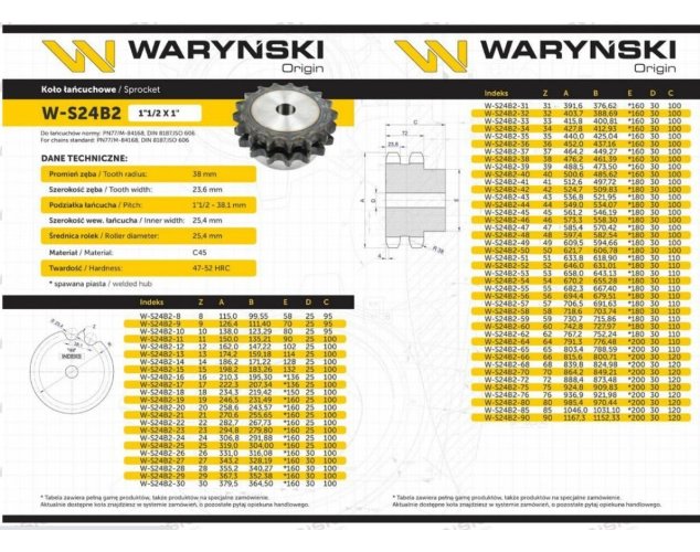 Koło zębate hartowane z kołnierzem 24B-2 (R2 1.1/2) Z-20 Waryński