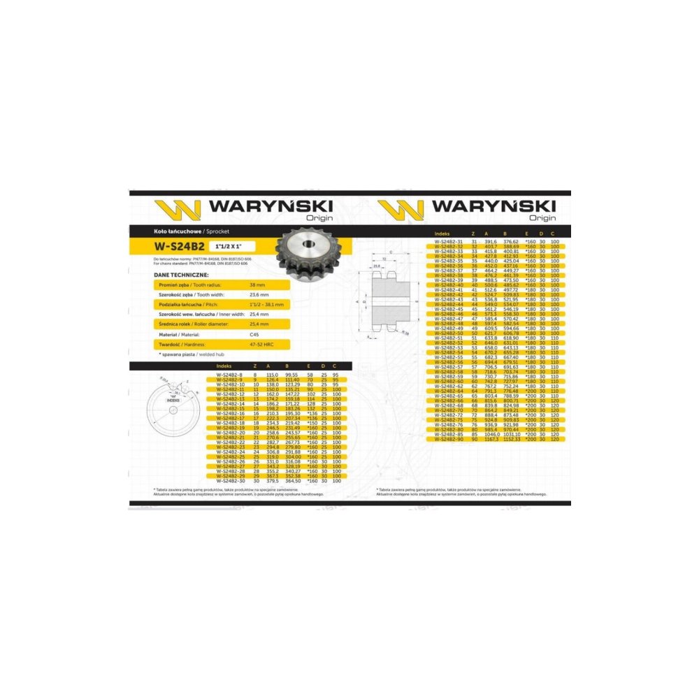 Koło zębate hartowane z kołnierzem 24B-2 (R2 1.1/2) Z-20 Waryński