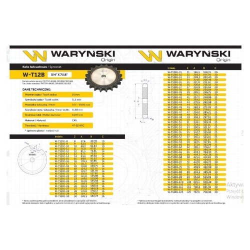 Koło zębate hartowane tarcza 12B-1 (R1 3/4) Z-20 Waryński