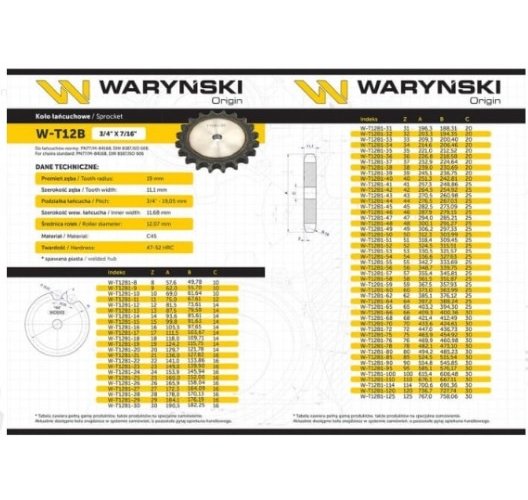 Koło zębate hartowane tarcza 12B-1 (R1 3/4) Z-25 Waryński