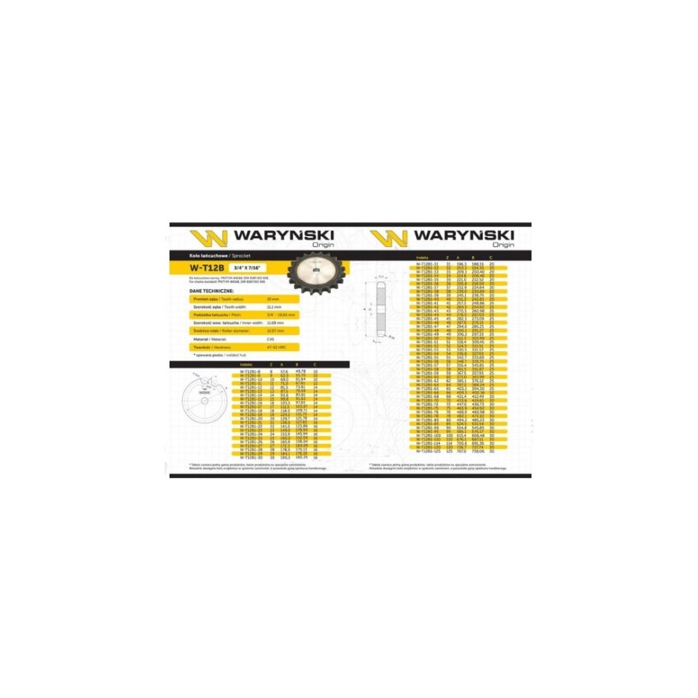 Koło zębate hartowane tarcza 12B-1 (R1 3/4) Z-25 Waryński