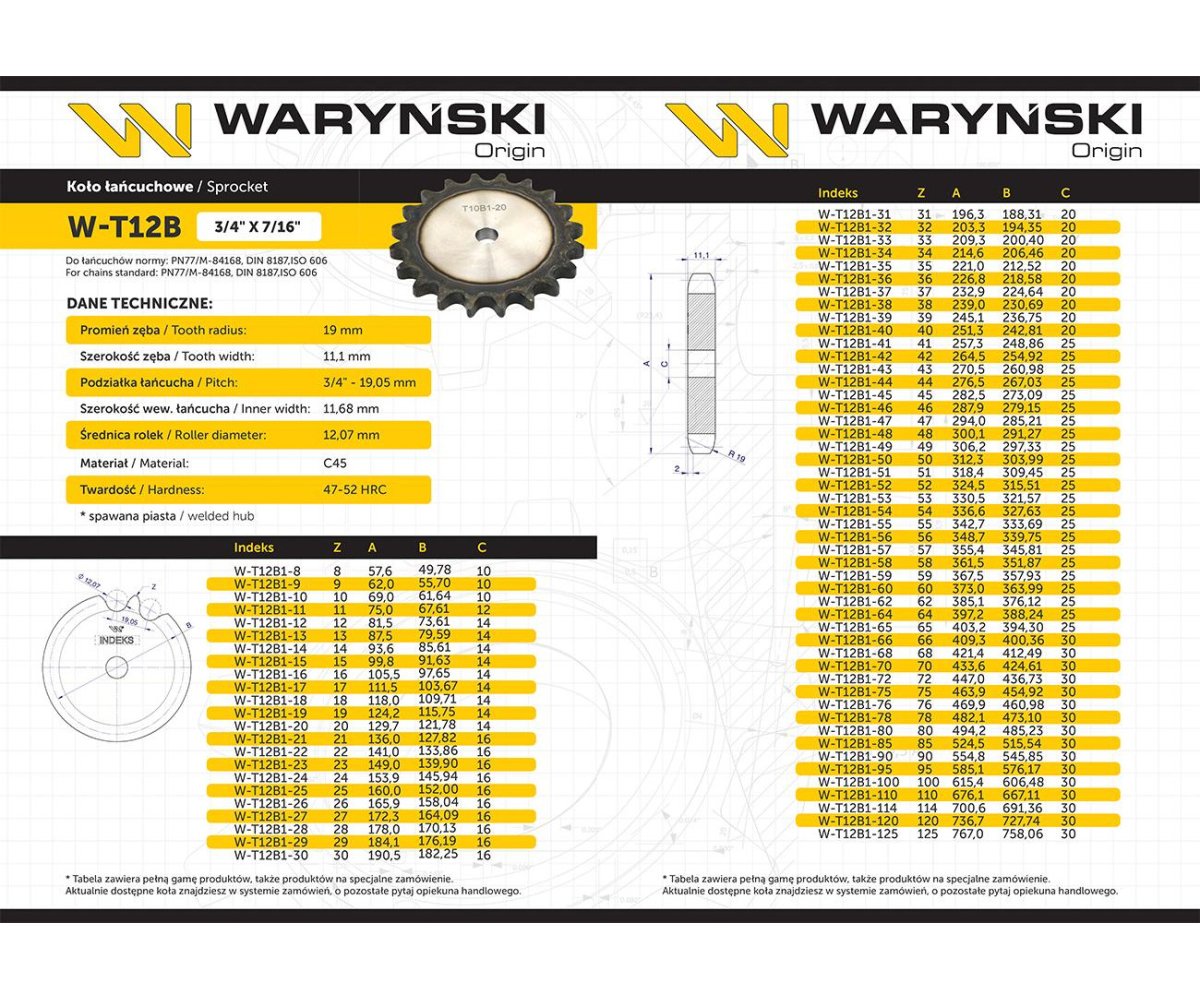 Koło zębate hartowane tarcza 12B-1 (R1 3/4) Z-50 Waryński