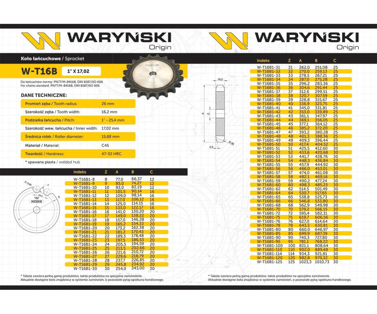 Koło zębate hartowane tarcza 16B-1 (R1 1) Z-20 Waryński