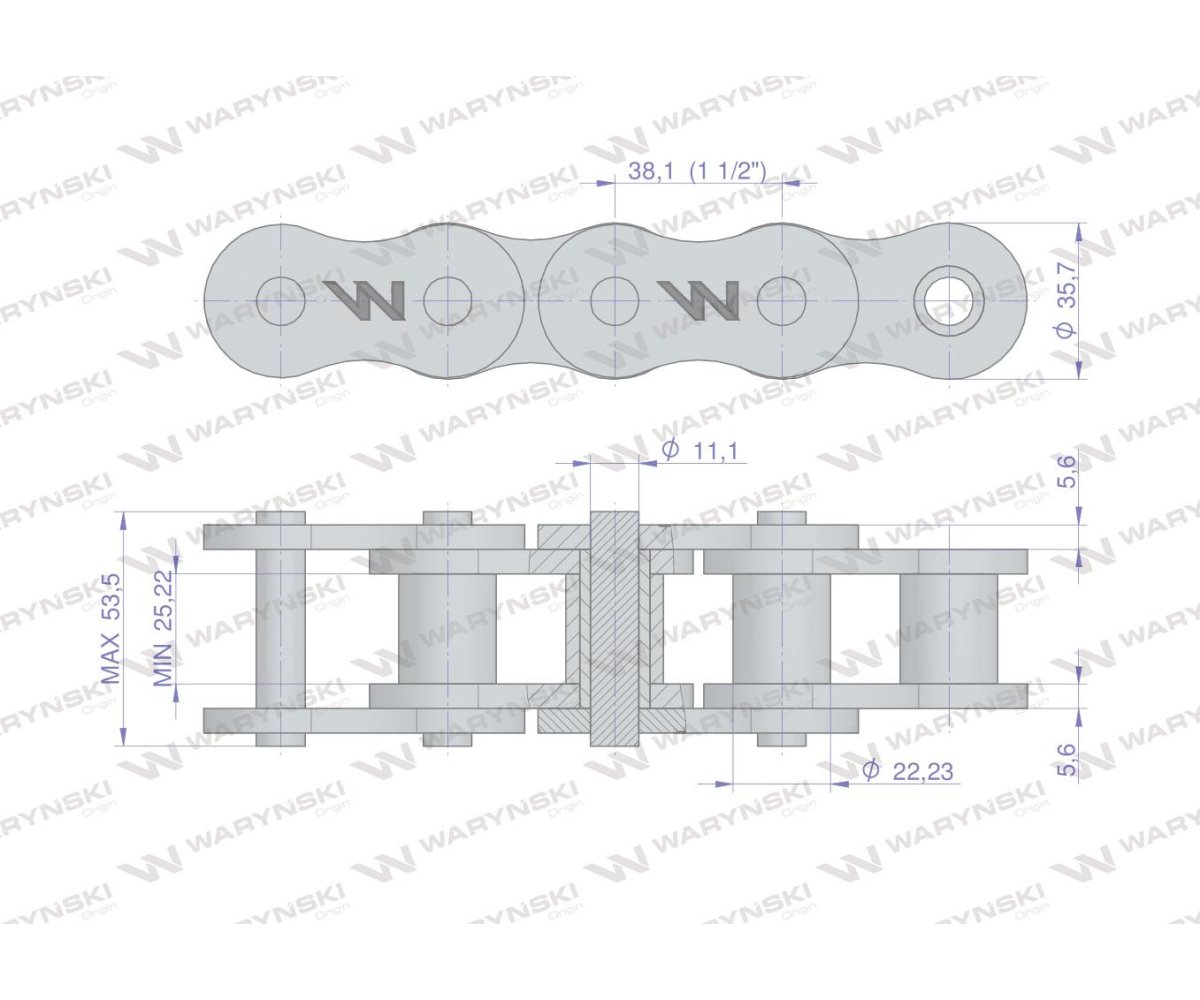 Łańcuch rolkowy wzmocniony przemysłowy 24AH-1 ANSI A 120H (R1 1.1/2) 5m Waryński