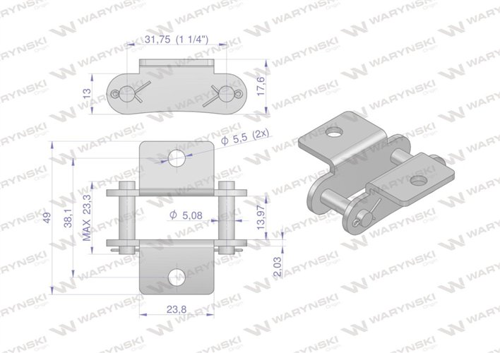 Zamek łańcucha z przyłączem obustronnym A2050K1 210AK1 Waryński